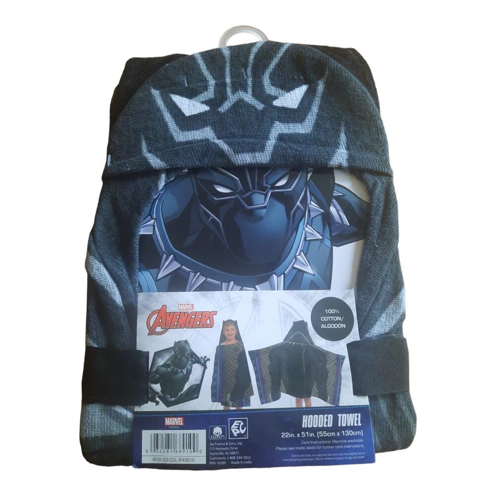 Marvel Avengers Black Panther Hooded Bath Towel 22inX51in 100% Cotton NWT